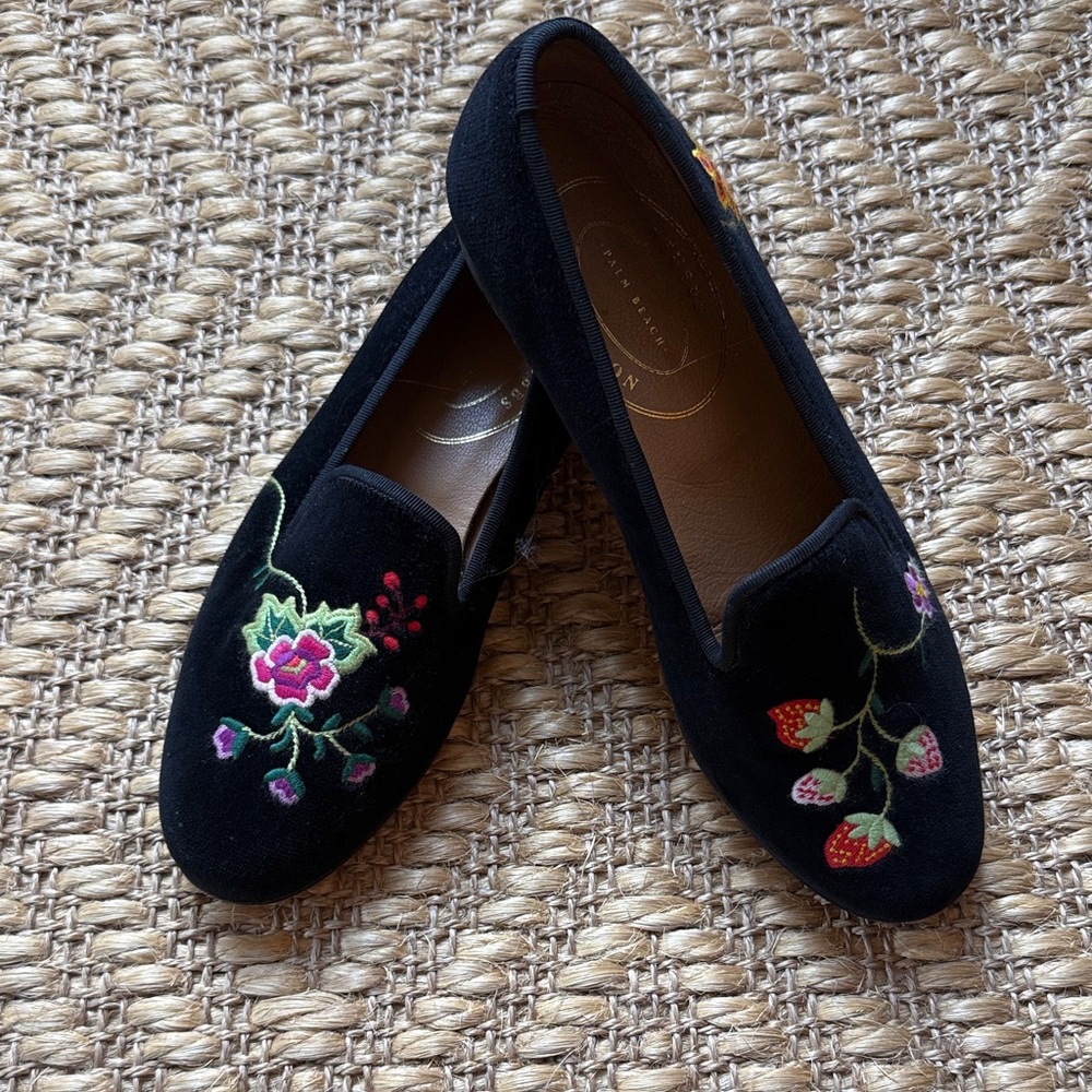 Stubbs & Wootton Black Floral Embroidered Loafers